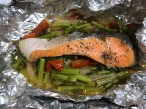 鮭のホイル焼き⇒きのこ以外の野菜はトマト＋青菜の組み合わせが人気レシピ
