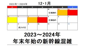 新幹線の年末の混雑日は2023年12月30日＋年始の正月は2024年1月3日